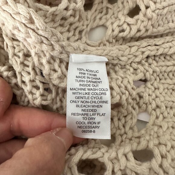 Arizona Rib Knit Open Stitch Pullover Sweater Crew Neck Long Sleeve Polyester Be - Picture 8 of 8